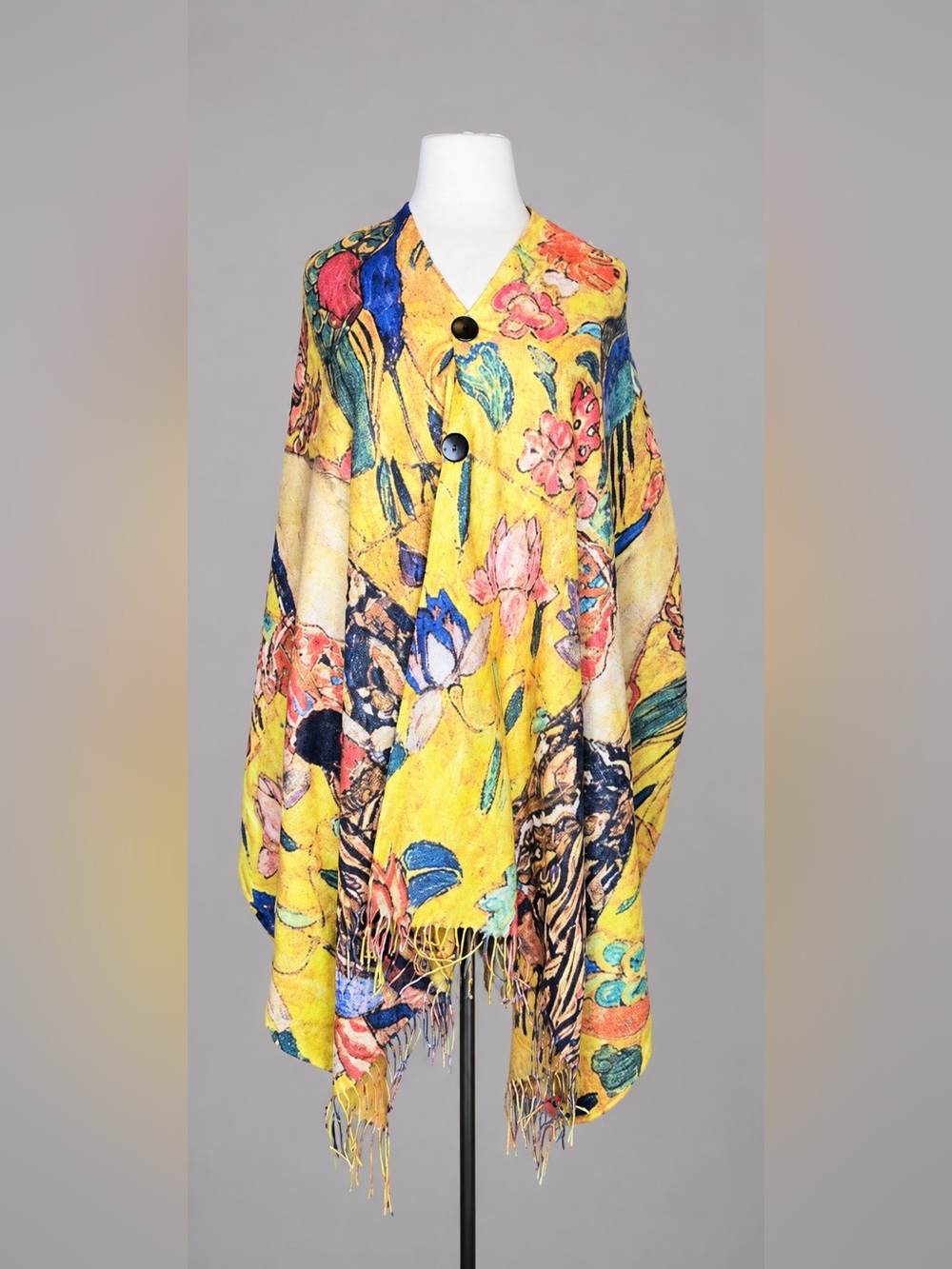 Vintage Klimt Inspired Art Print Fringe Shawl Wrap Poncho Boho Cape